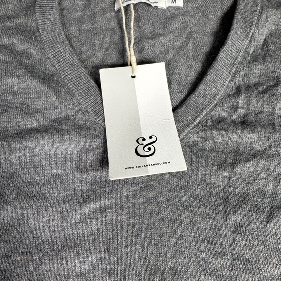 NWT Collars & Co Mens Luxury Touch Cotton Cashmere V-Neck Sweater M Grey - Picture 4 of 10